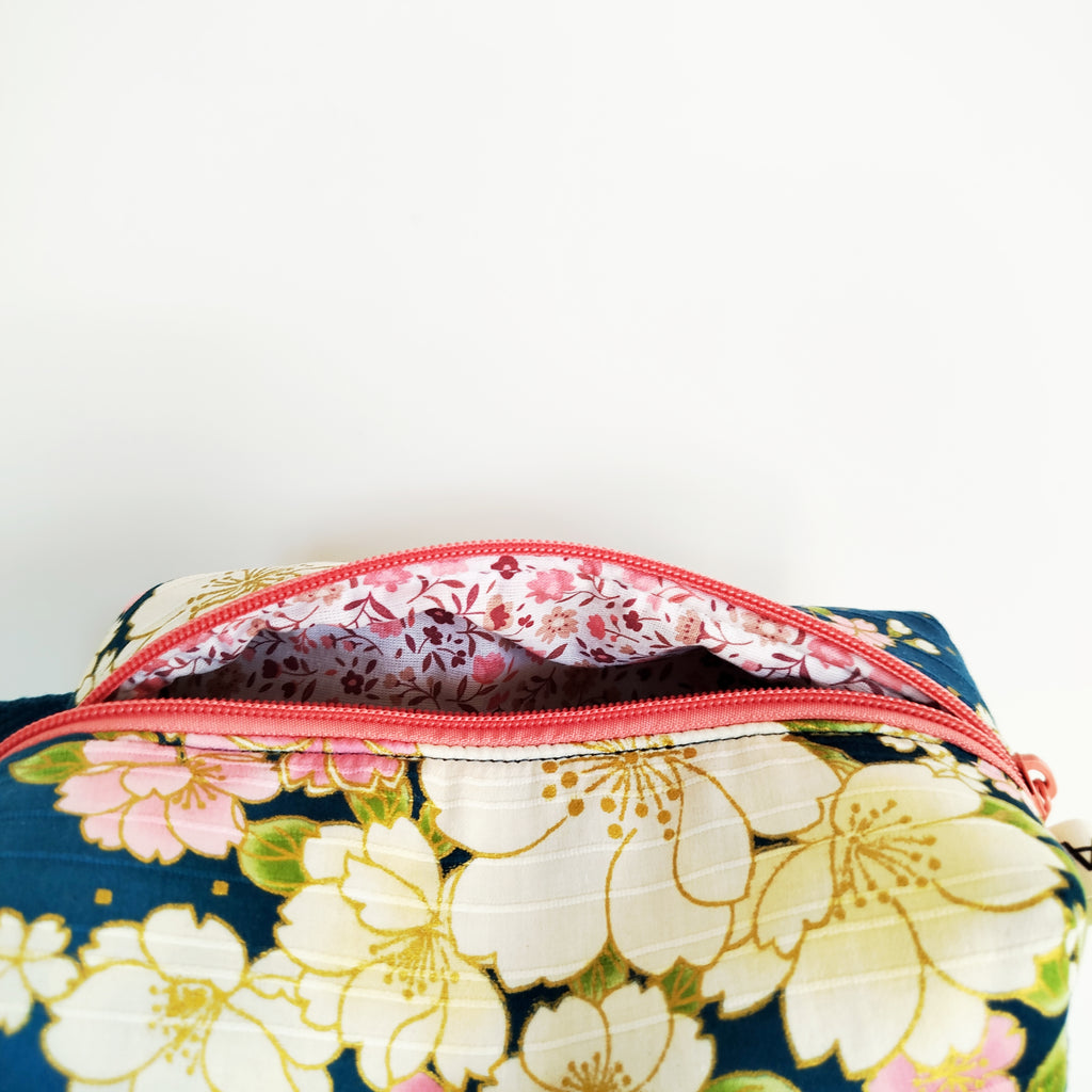 Neceser box satin sakura azul oscuro