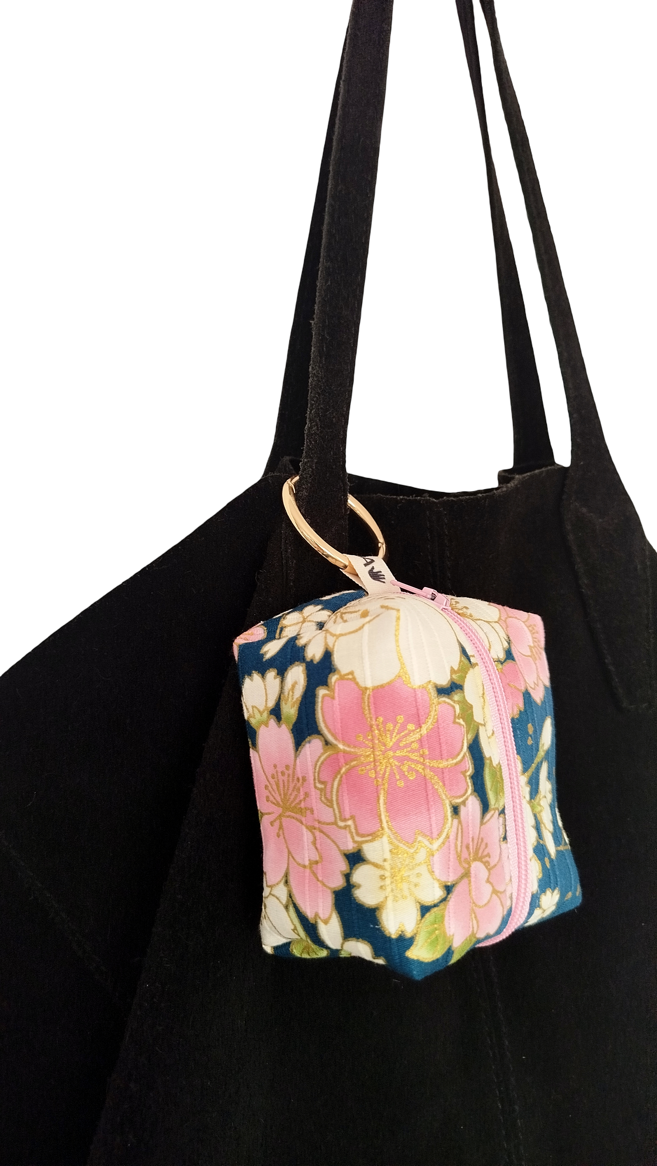 Mini charm satin azul flor rosa