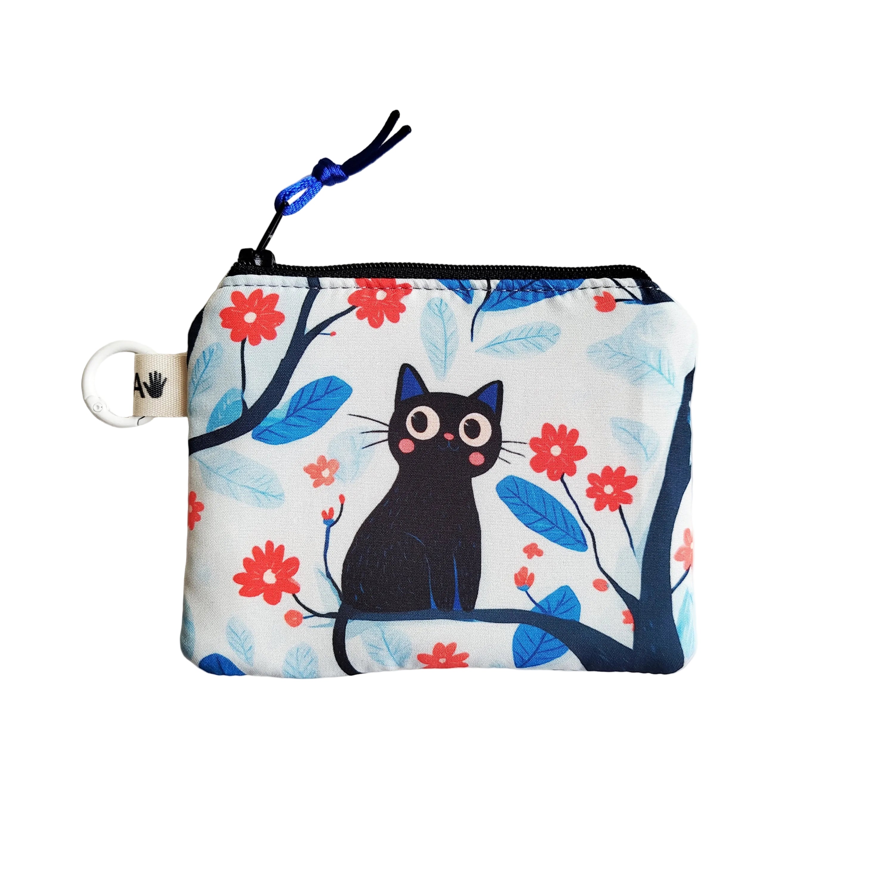 Monedero gato árbol flores rojas