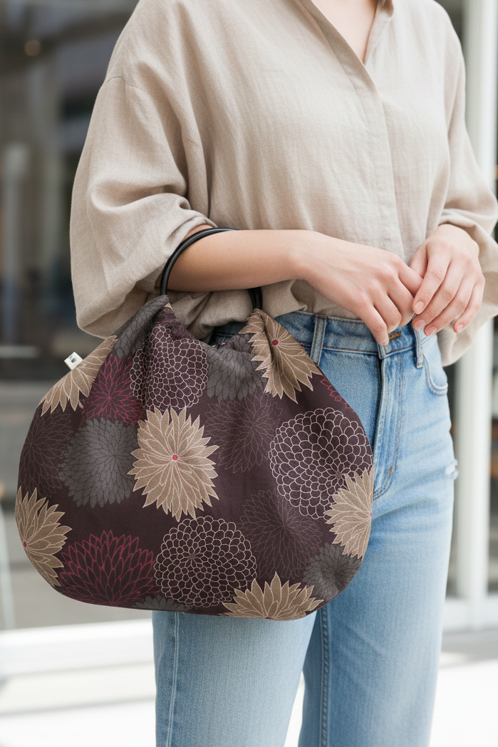Bolso de aros flores oscuro