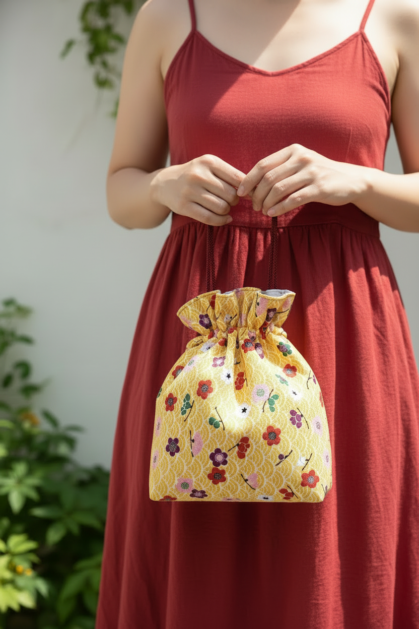Bombonera crepe amarillo con flores