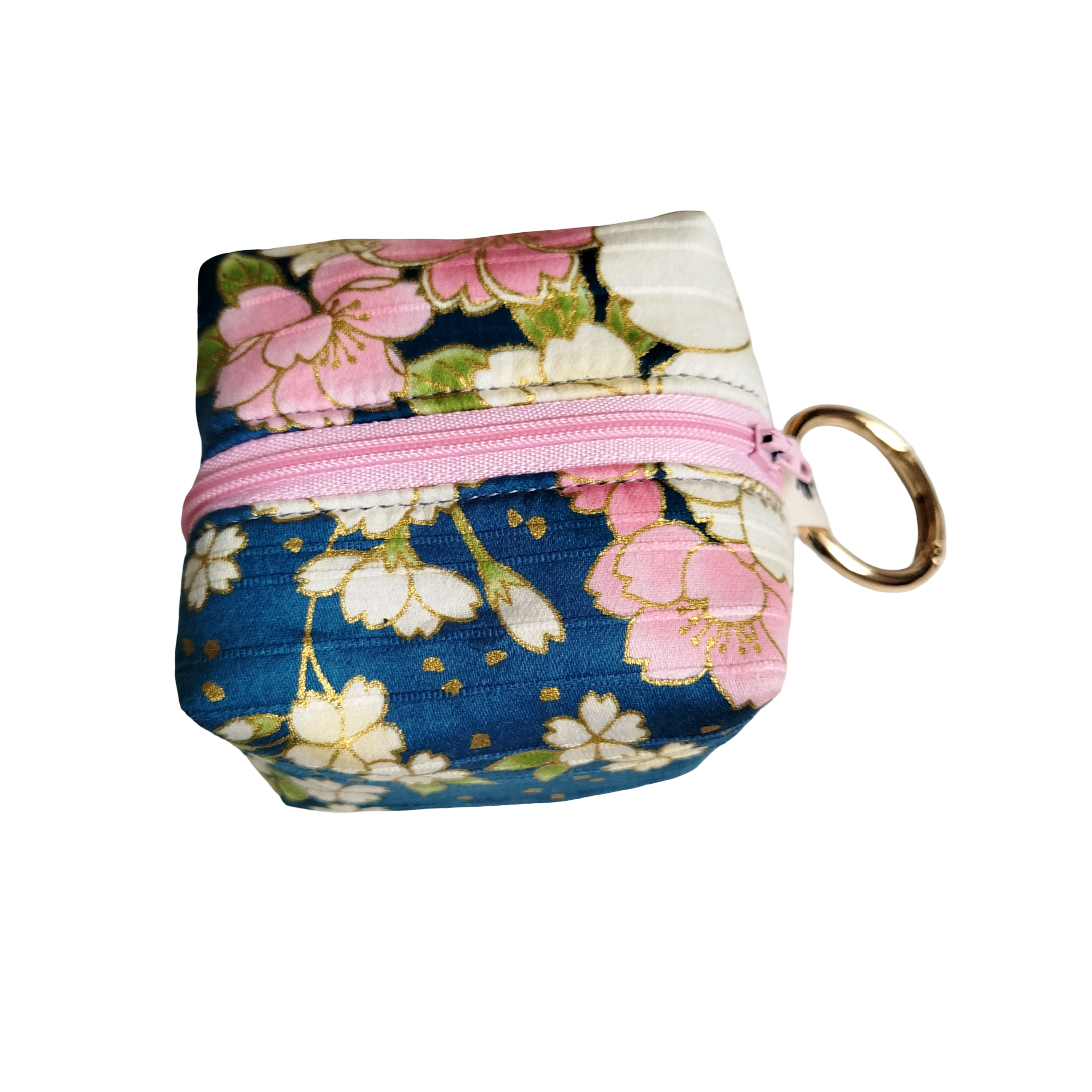 Mini charm satin azul flor rosa