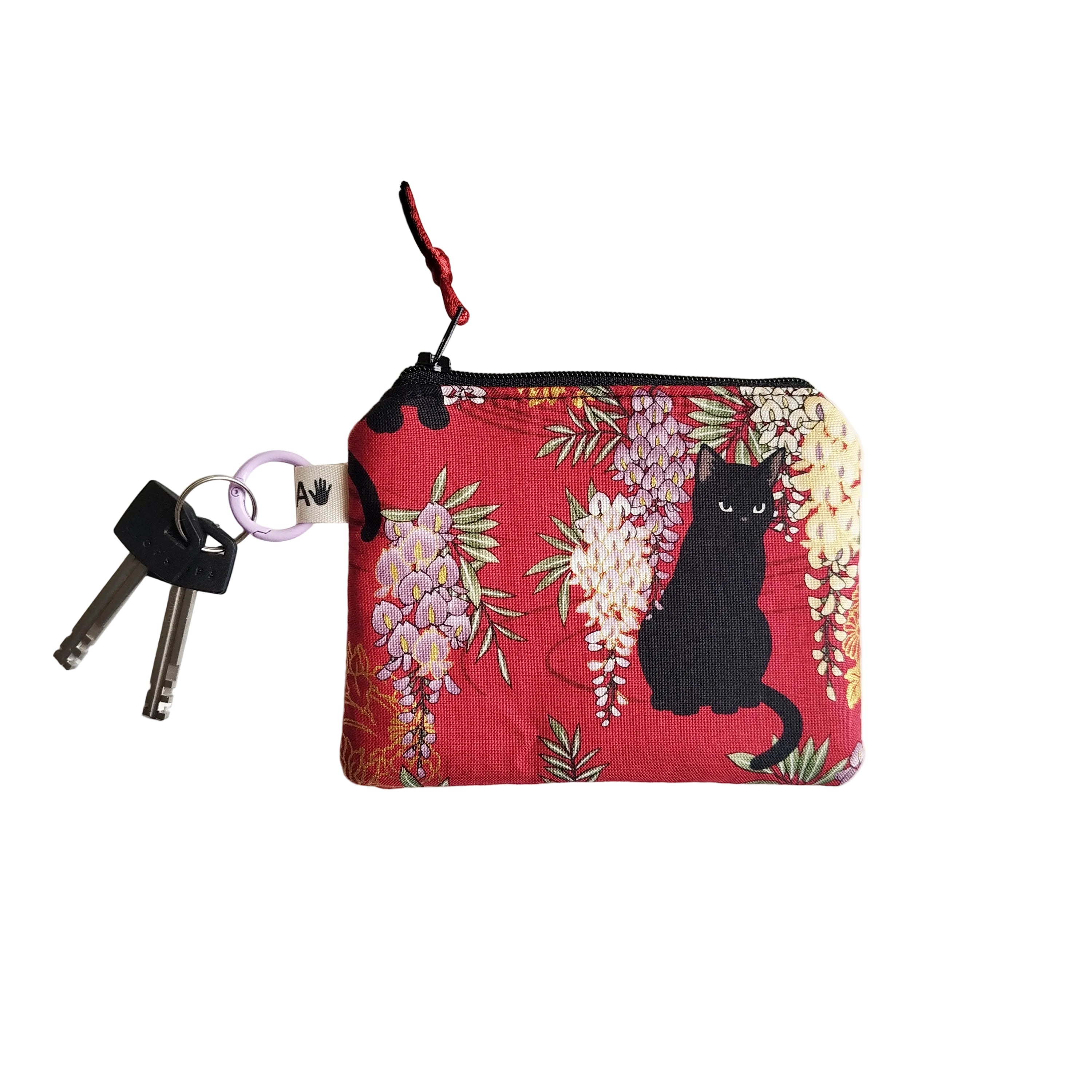 Monedero gato granate flores lilas