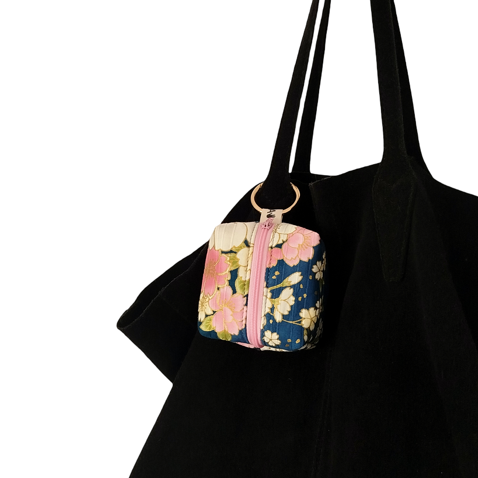 Mini charm satin azul flor rosa