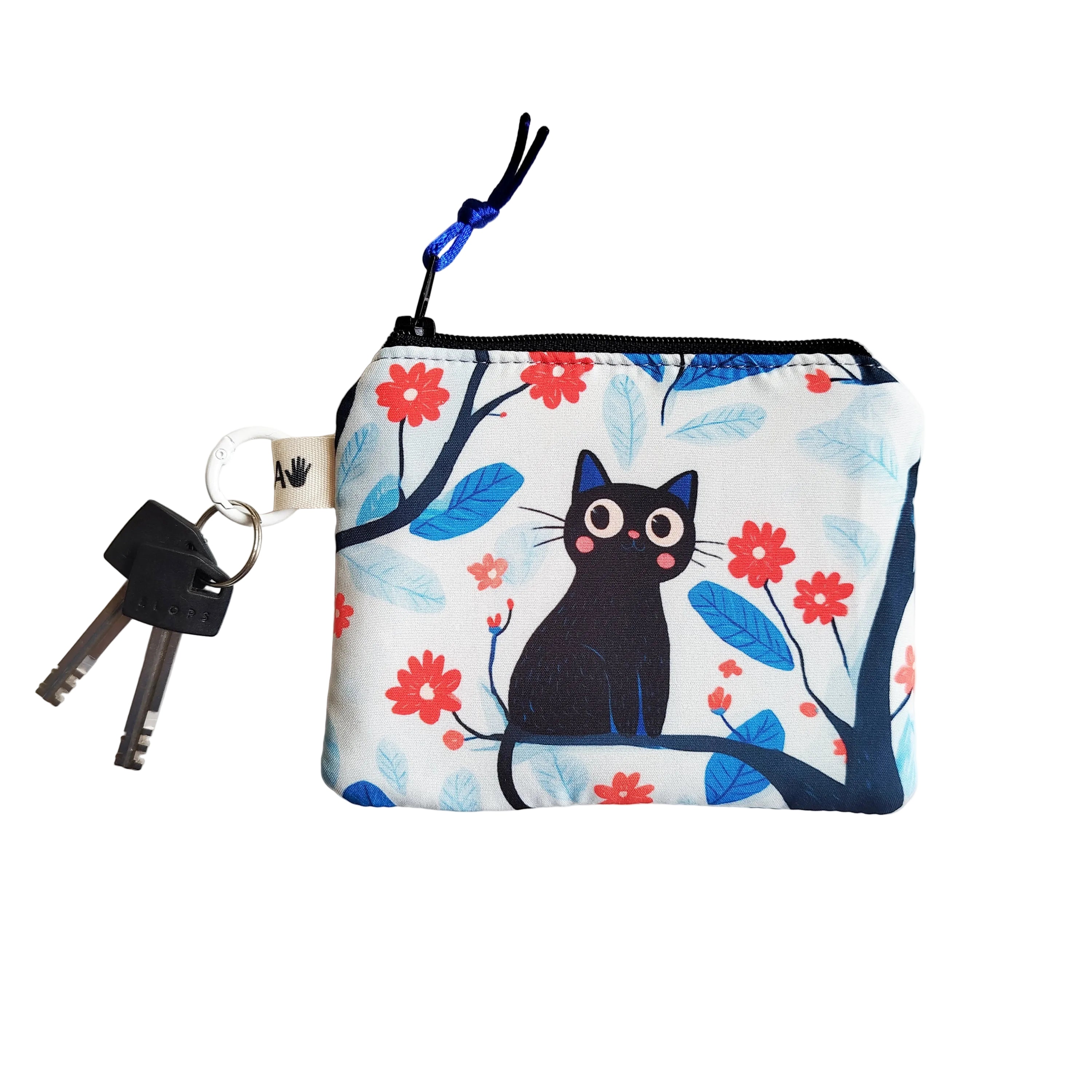 Monedero gato árbol flores rojas